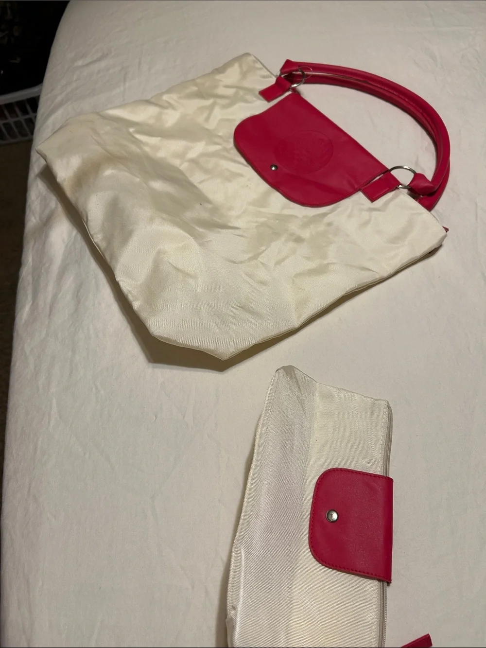Vince Camuto Cream and Hot Pink Tote with Matching Pouch